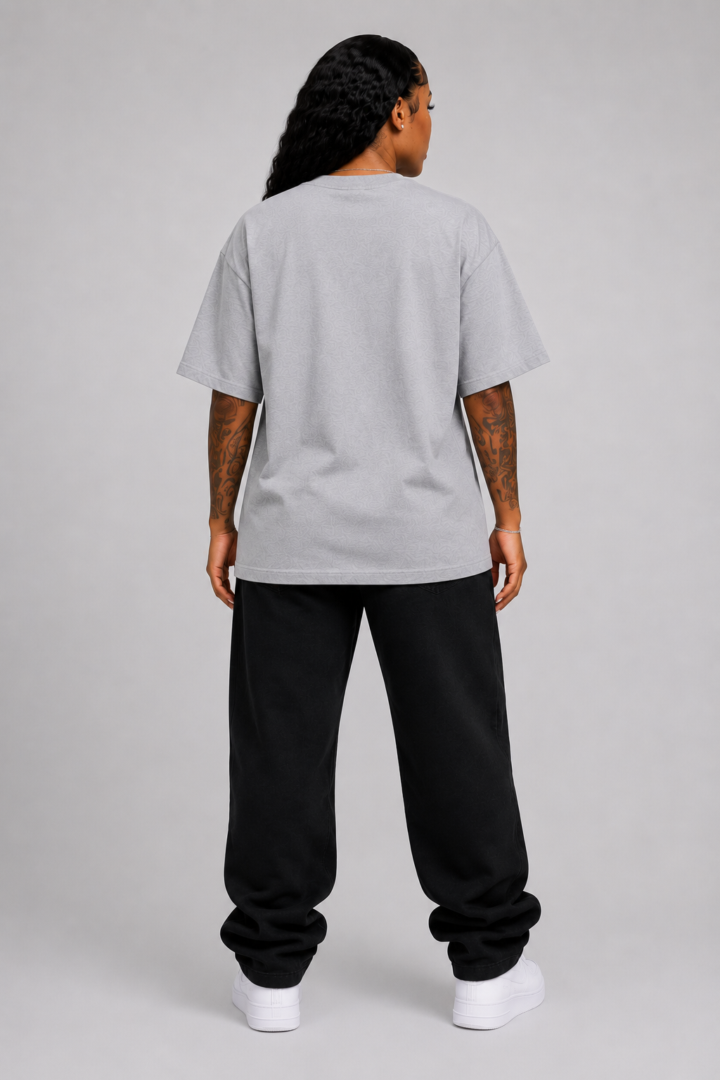 Reunite One Love Diamond Cross Wings & Chain Snow Washed Oversized Cotton T-Shirt