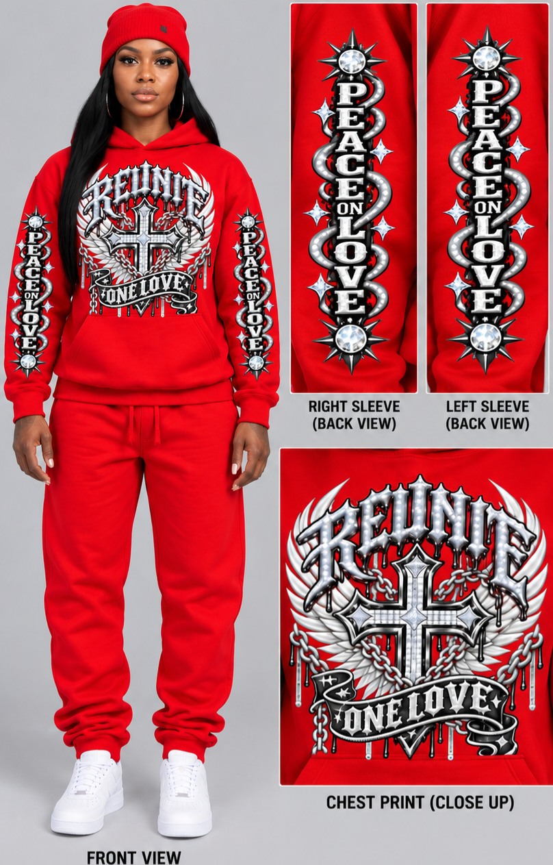 Reunite One Love Diamond Cross & Peace on Love Sleeve print pullover Hoodie.