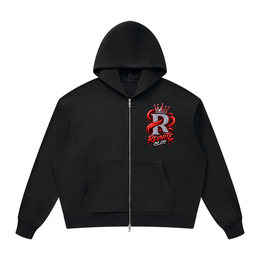 Reunite One Love Crowned R Chest Design  Unisex Drop Shoulder Full Zip Hoodie