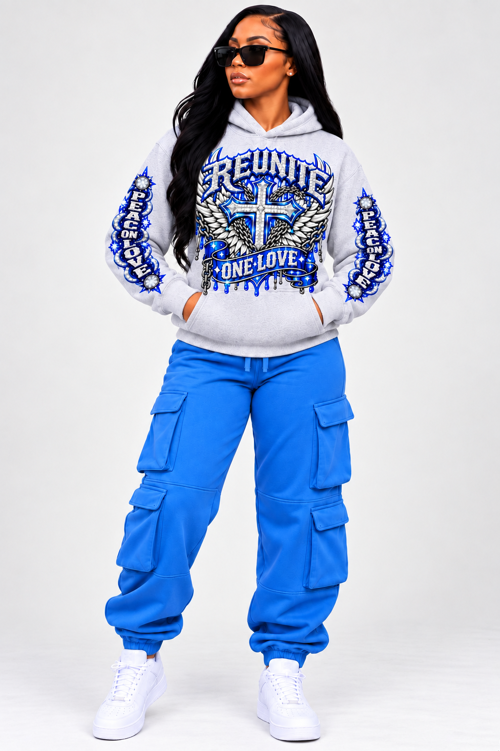 Reunite One Love Diamond Cross & Peace on Love Sleeve  print   pullover  Hoodie.
