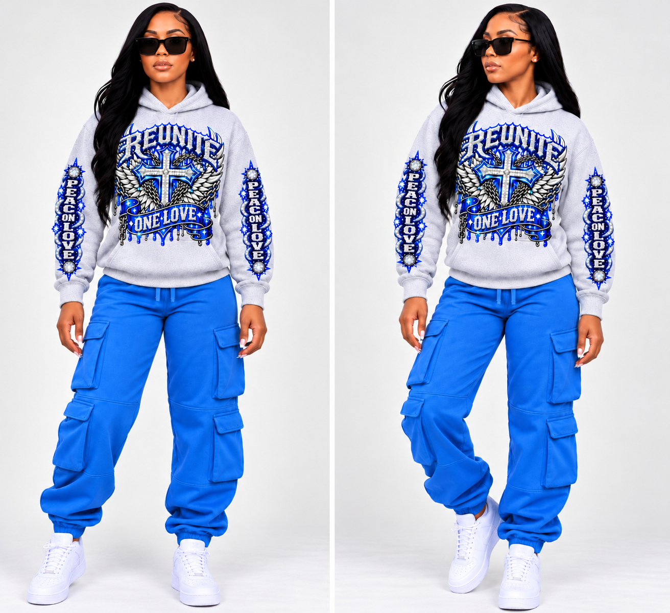 Reunite One Love Diamond Cross & Peace on Love Sleeve  print   pullover  Hoodie.