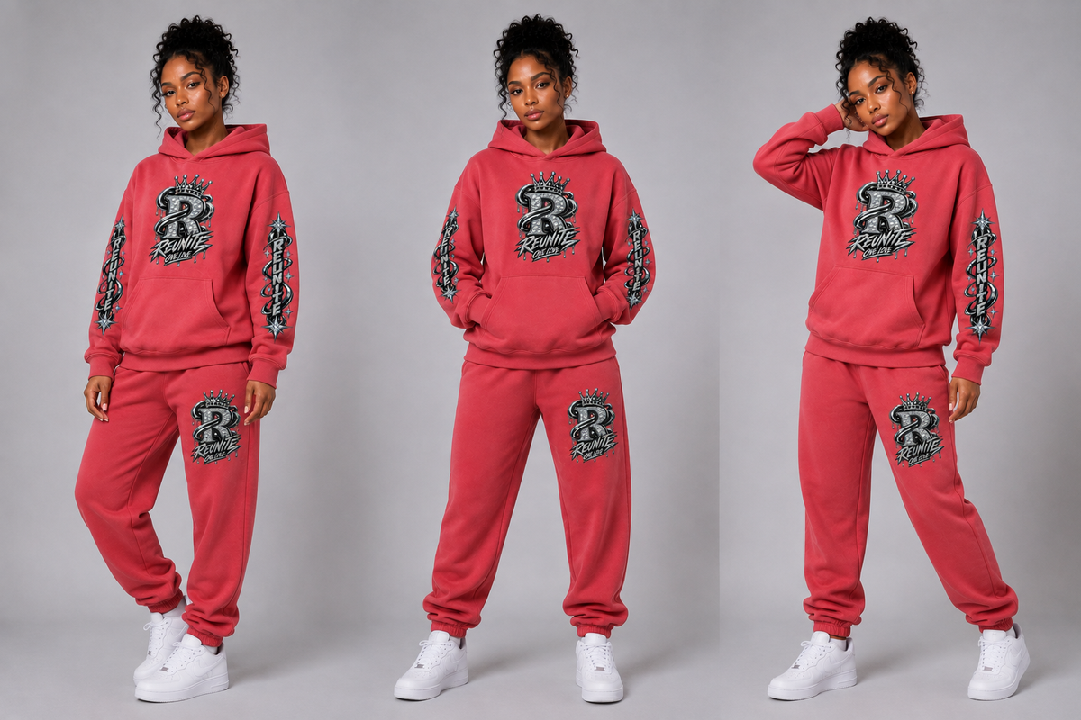 Reunite One Love Crowned Diamond R with Reunite  Sleeve  print Snow Wash Fleece Oversize Hoodie