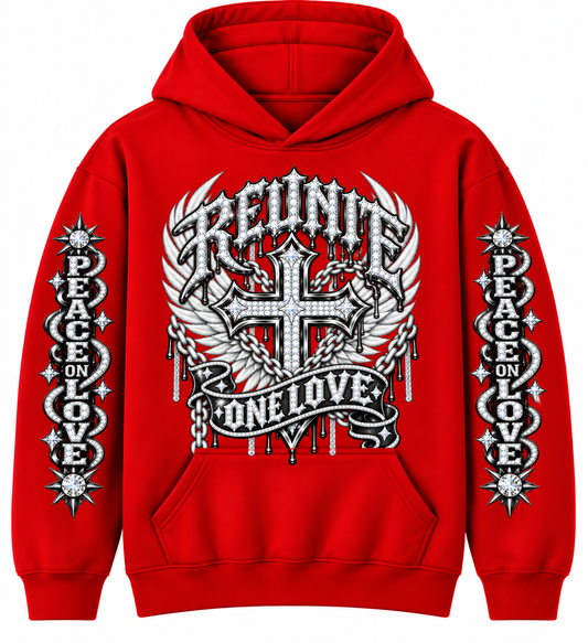 Reunite One Love Diamond Cross & Peace on Love Sleeve  print   pullover  Hoodie.
