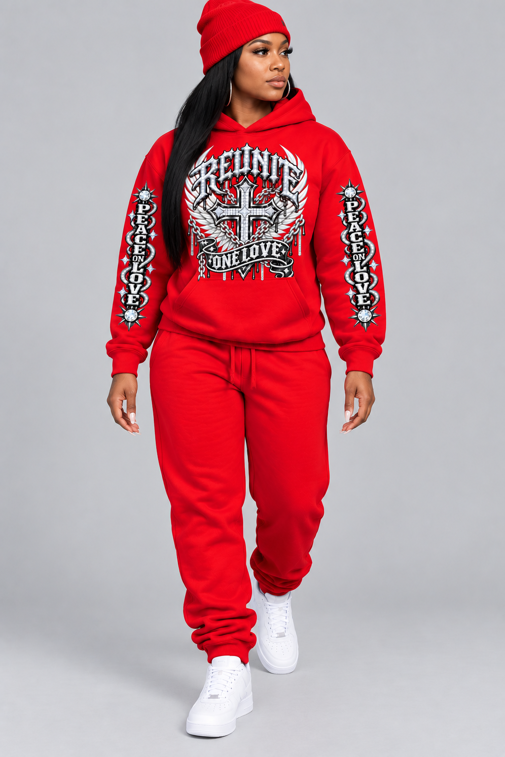 Reunite One Love Diamond Cross & Peace on Love Sleeve  print   pullover  Hoodie.