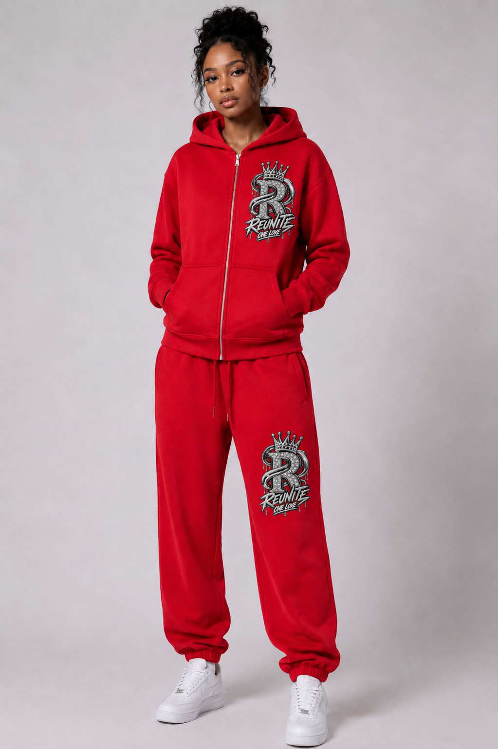 Reunite One Love Crowned R Chest Design    Sunfade Two-way Zipper Boxy Fleece Hoodie