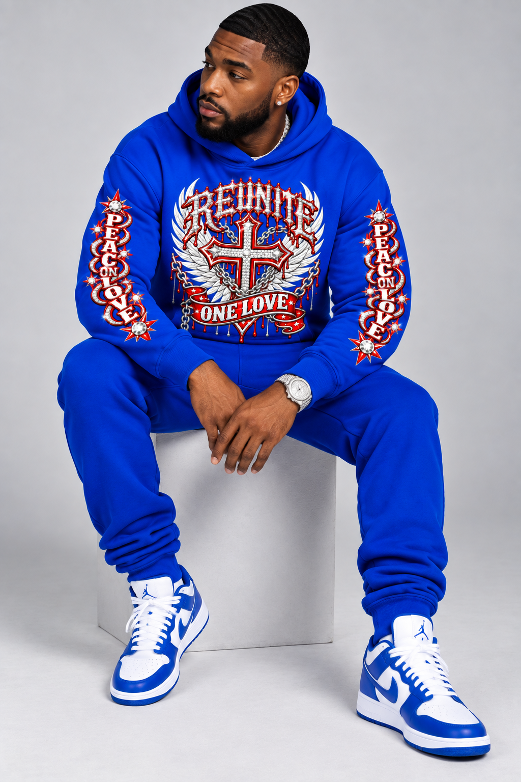 Reunite One Love Diamond Cross & Peace on Love Sleeve  print   pullover  Hoodie.