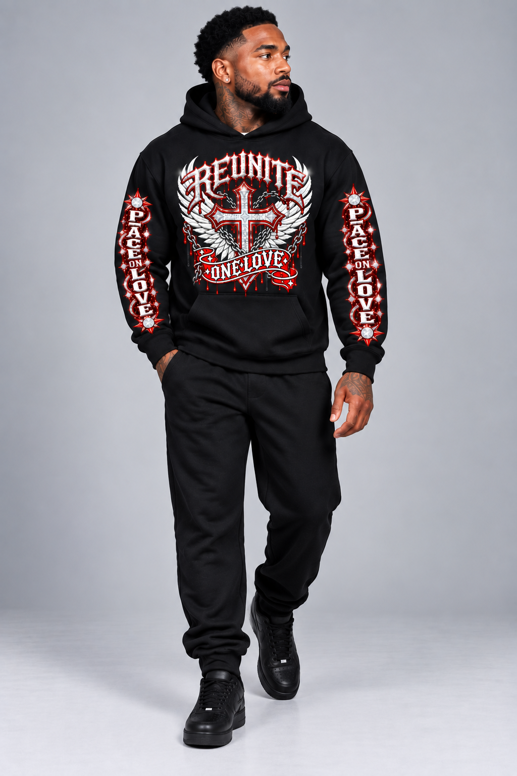 Reunite One Love Diamond Cross & Peace on Love Sleeve  print   pullover  Hoodie.