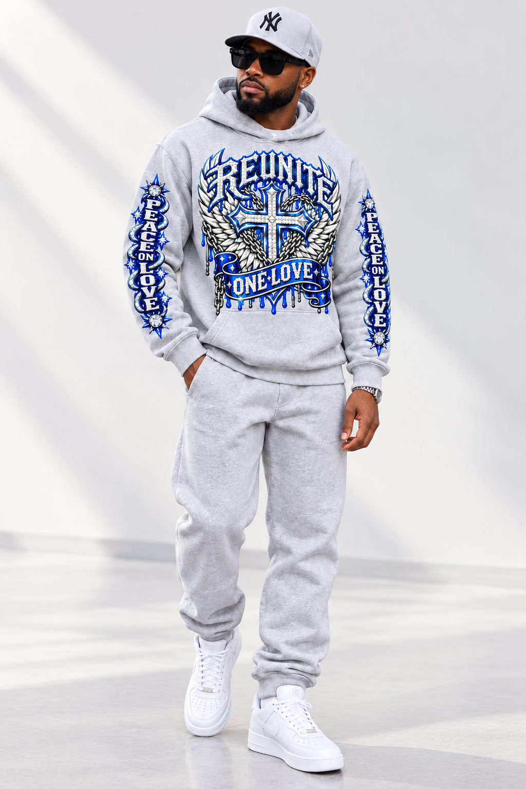 Reunite One Love Diamond Cross & Peace on Love Sleeve  print   pullover  Hoodie.