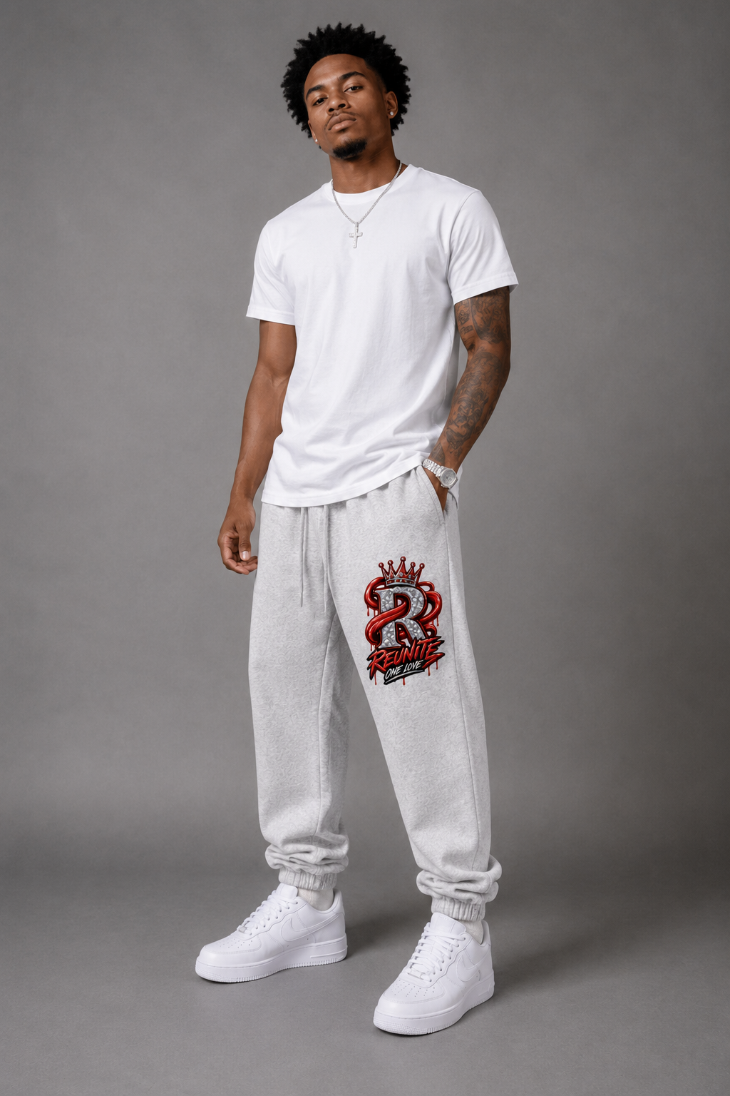 Reunite One Love Crowned Diamond R Jogger Design   Fleeced Jogger Sweatpants