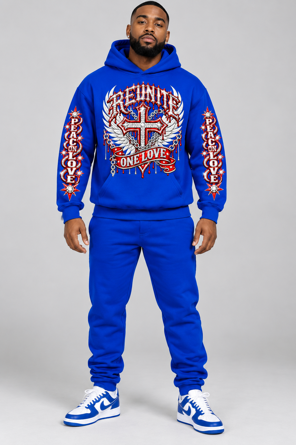 Reunite One Love Diamond Cross & Peace on Love Sleeve  print   pullover  Hoodie.