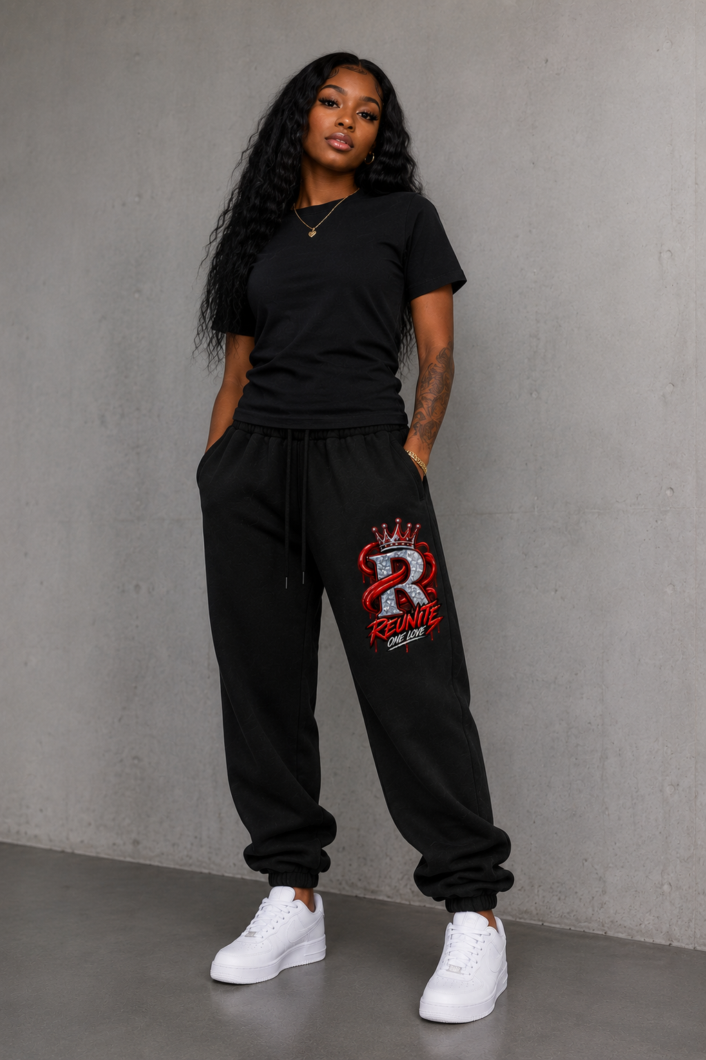 Reunite One Love Crowned Diamond R Jogger Design   Fleeced Jogger Sweatpants