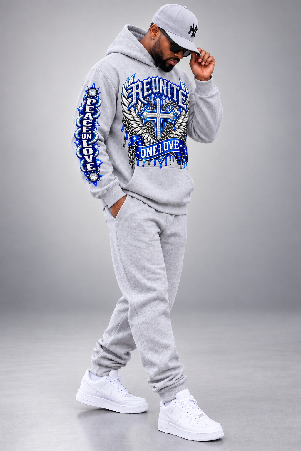Reunite One Love Diamond Cross & Peace on Love Sleeve  print   pullover  Hoodie.