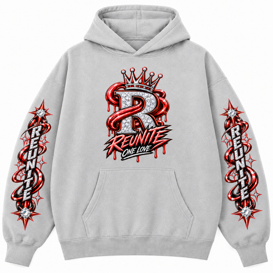 Reunite One Love Crowned Diamond R with Reunite Sleeve   print  Oversize Fleeced Hoodie
