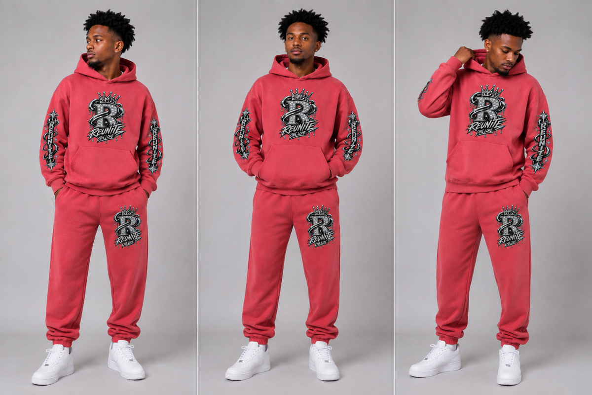 Reunite One Love Crowned Diamond R with Reunite  Sleeve  print Snow Wash Fleece Oversize Hoodie