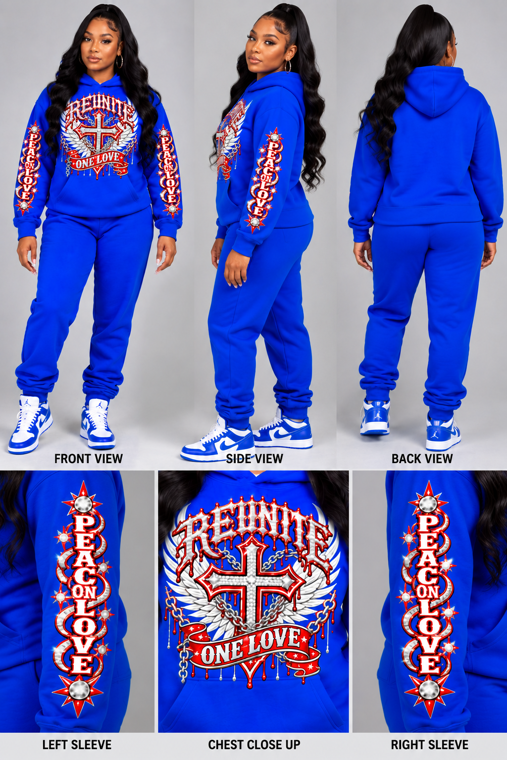 Reunite One Love Diamond Cross & Peace on Love Sleeve  print   pullover  Hoodie.