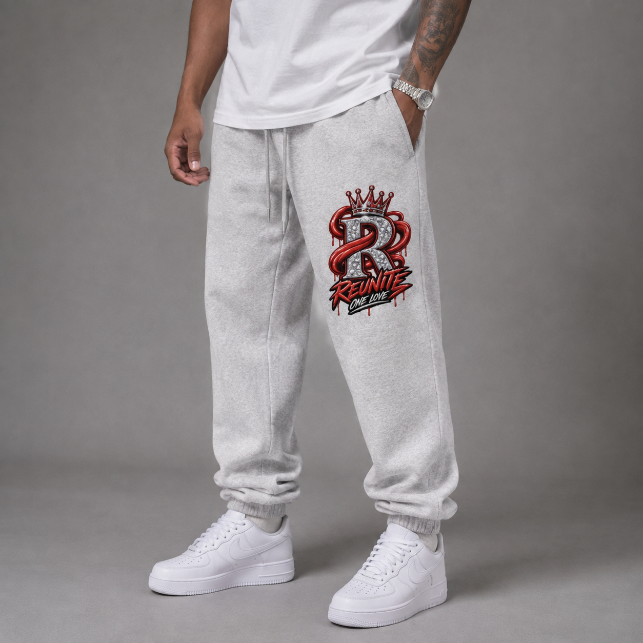 Reunite One Love Crowned Diamond R Jogger Design   Fleeced Jogger Sweatpants