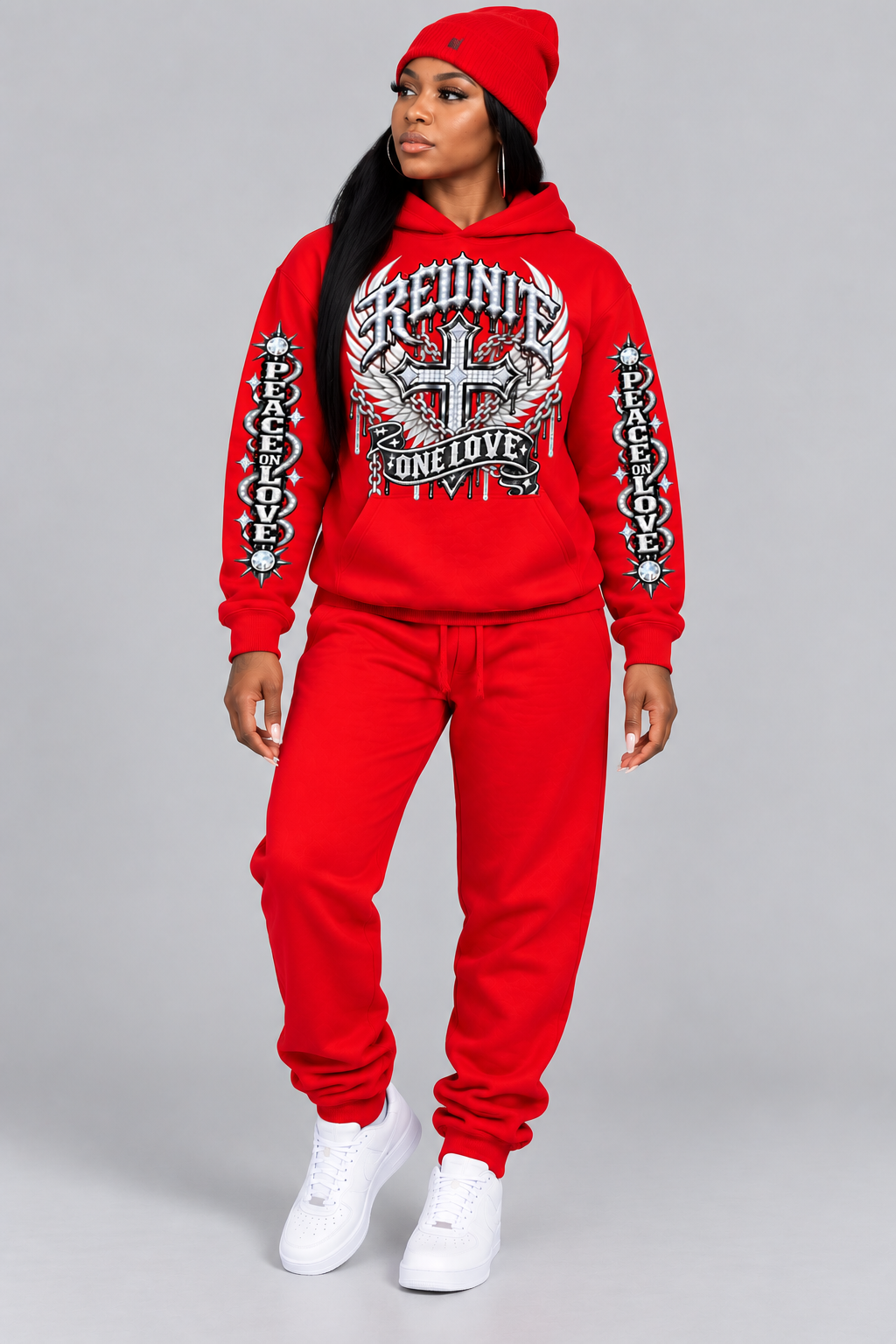 Reunite One Love Diamond Cross & Peace on Love Sleeve  print   pullover  Hoodie.
