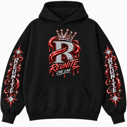 Reunite One Love Crowned Diamond R with Reunite Sleeve   print  Oversize Fleeced Hoodie
