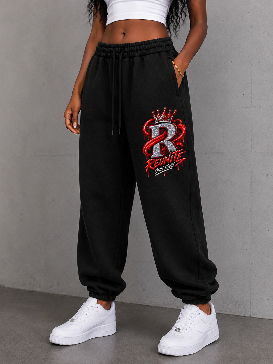 Reunite One Love Crowned Diamond R Jogger Design   Fleeced Jogger Sweatpants