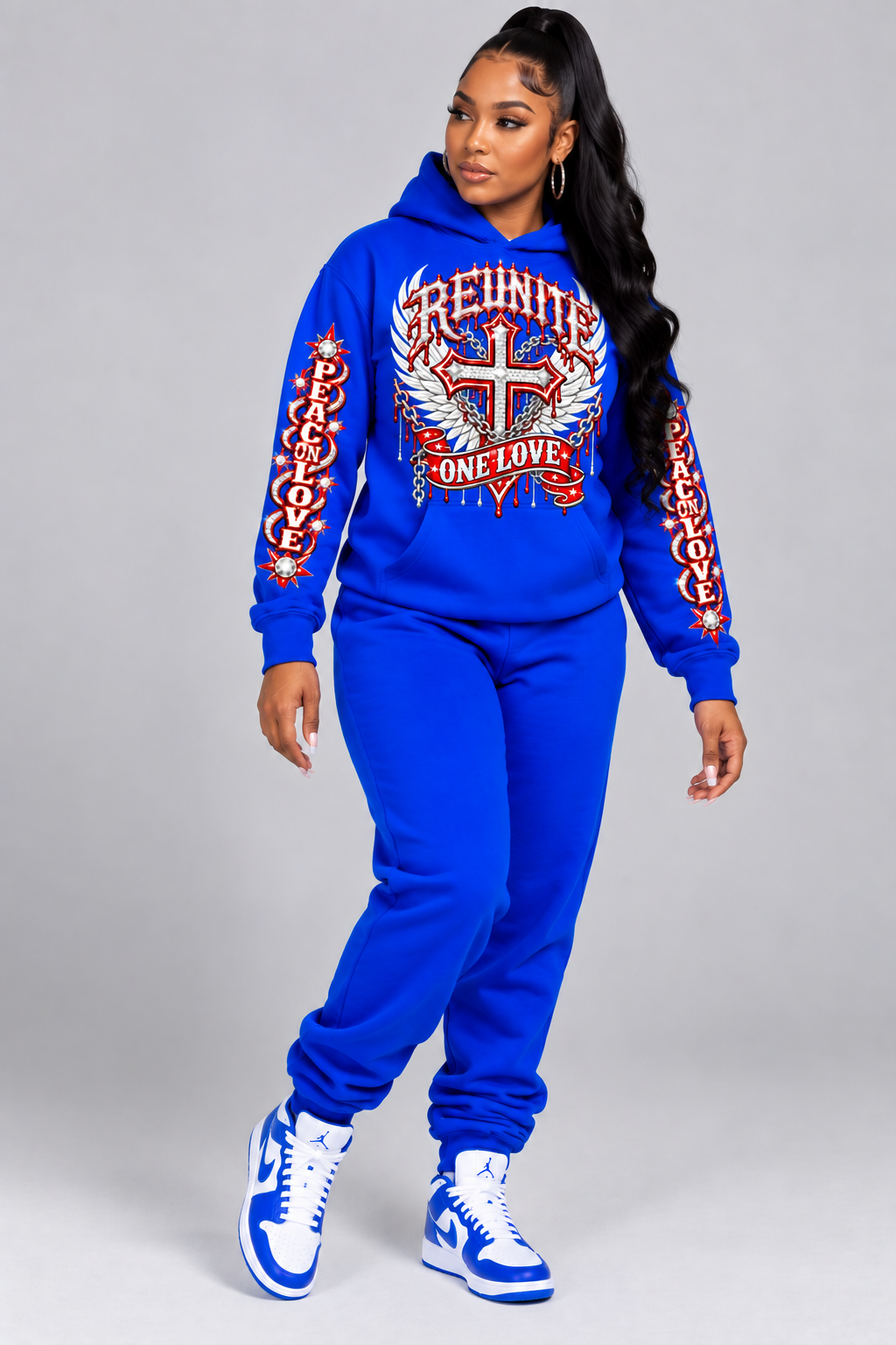 Reunite One Love Diamond Cross & Peace on Love Sleeve  print   pullover  Hoodie.