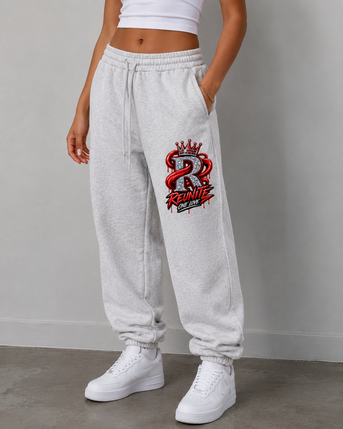 Reunite One Love Crowned Diamond R Jogger Design   Fleeced Jogger Sweatpants