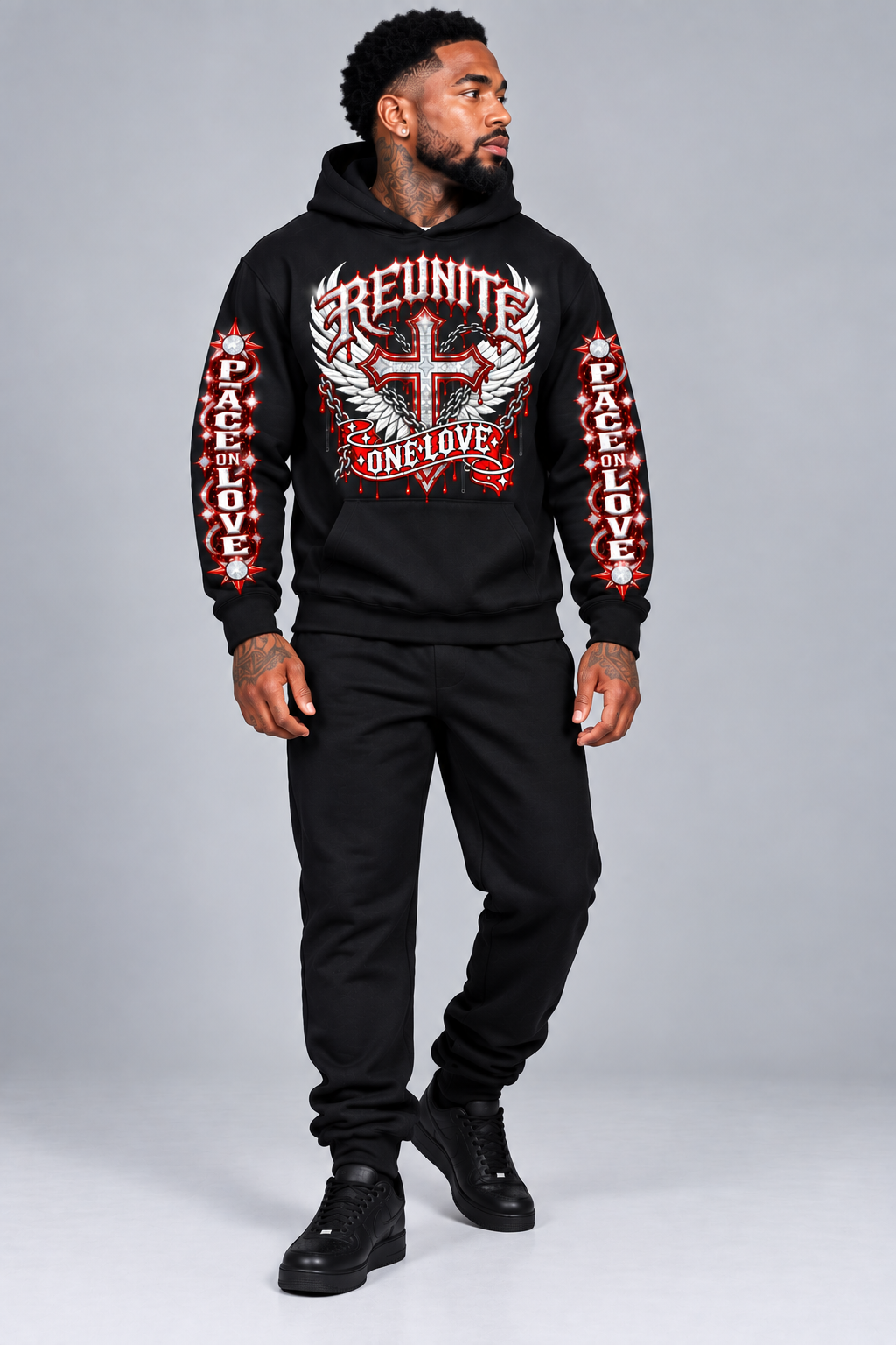 Reunite One Love Diamond Cross & Peace on Love Sleeve  print   pullover  Hoodie.