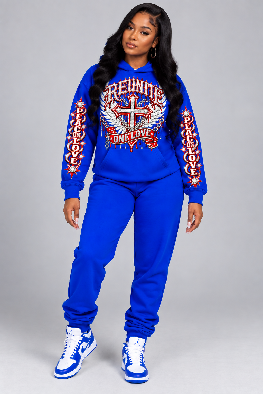 Reunite One Love Diamond Cross & Peace on Love Sleeve  print   pullover  Hoodie.