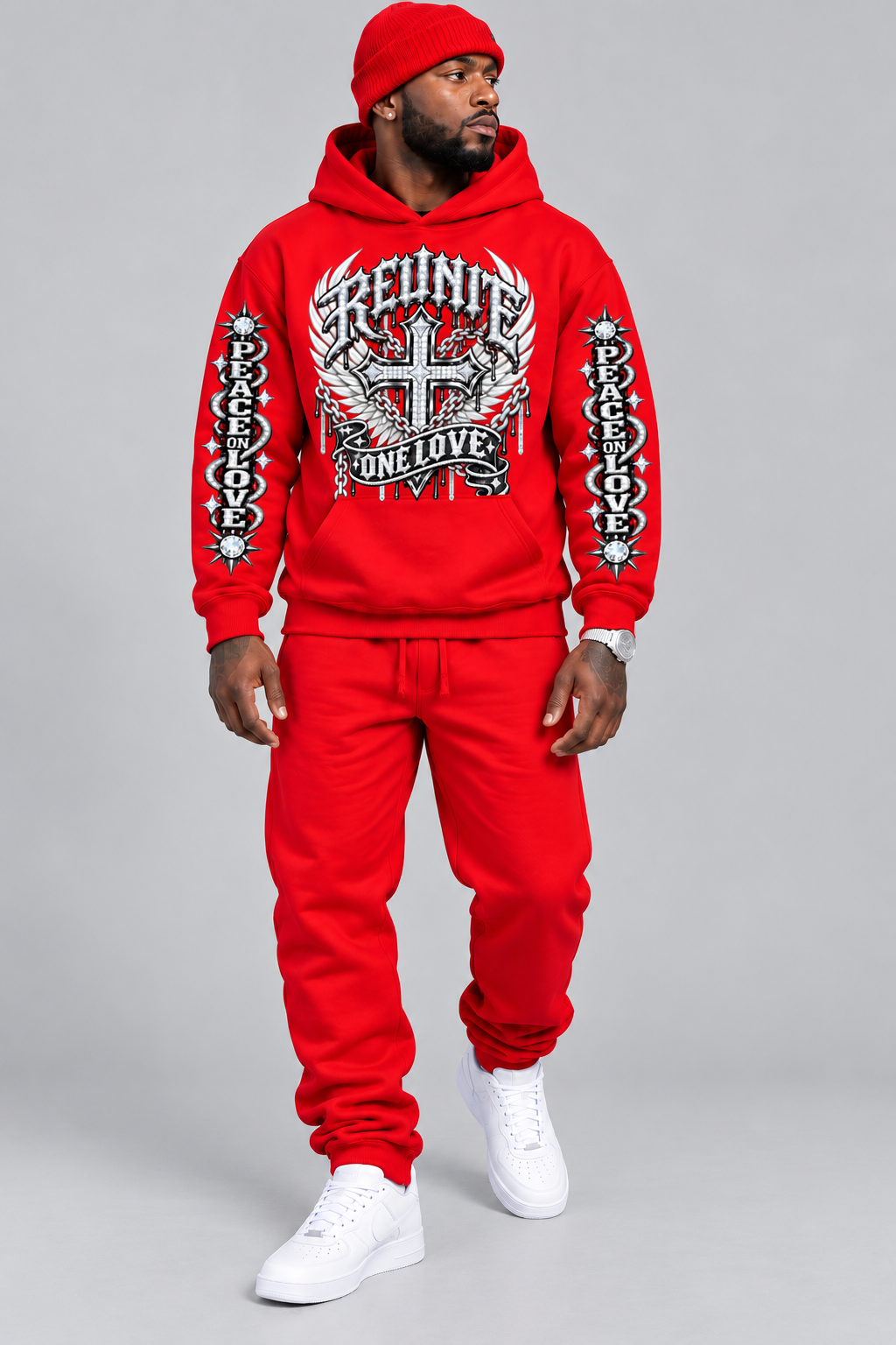 Reunite One Love Diamond Cross & Peace on Love Sleeve  print   pullover  Hoodie.