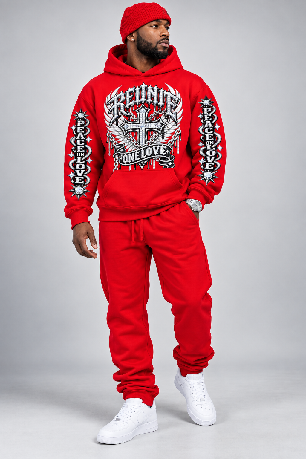 Reunite One Love Diamond Cross & Peace on Love Sleeve  print   pullover  Hoodie.